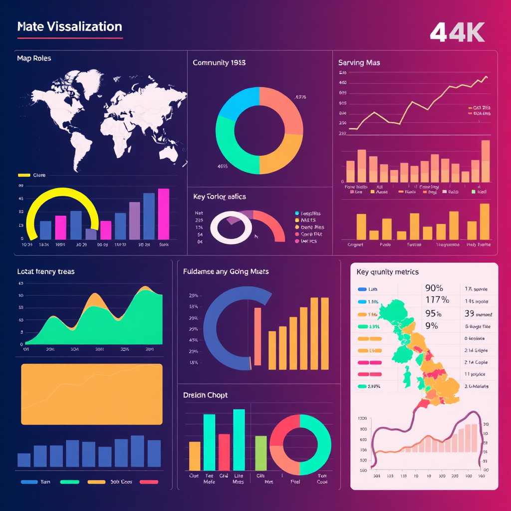 An abstract representation of data visualization, with charts, graphs, and maps displaying key community metrics. The color palette is vibrant and informative, with clear visual cues for different data categories. The style is clean and modern, focusing on readability and clarity. Technical specs: 4K resolution, high quality, abstract rendering.